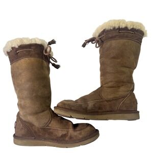 UGG Australia Sunburst Tall Boots Chestnut Brown Sheepskin Lining 5123 Womens 7